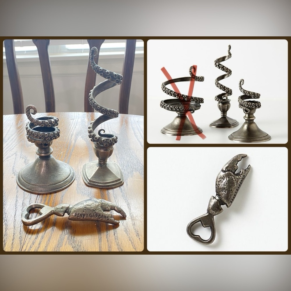 Perry Gargano for Anthro tintilla octopus candle holders and claw bottle opener